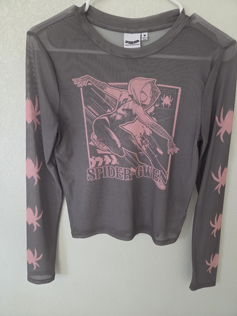 Marvel Spider-Gwen Long Sleeve Tee - Gray with Pink Graphic